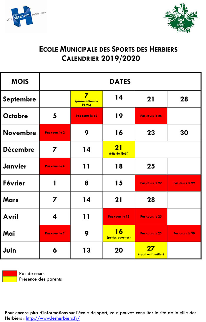calendrier EMS 2019-2020
