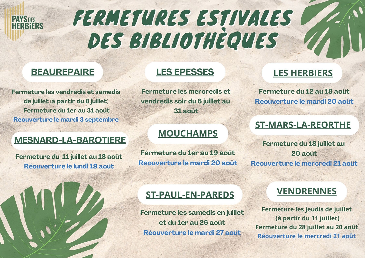 dates ferrmeture bibliothèques