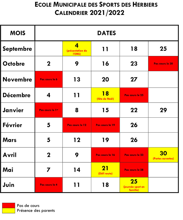 calendrier EMS 2021-2022