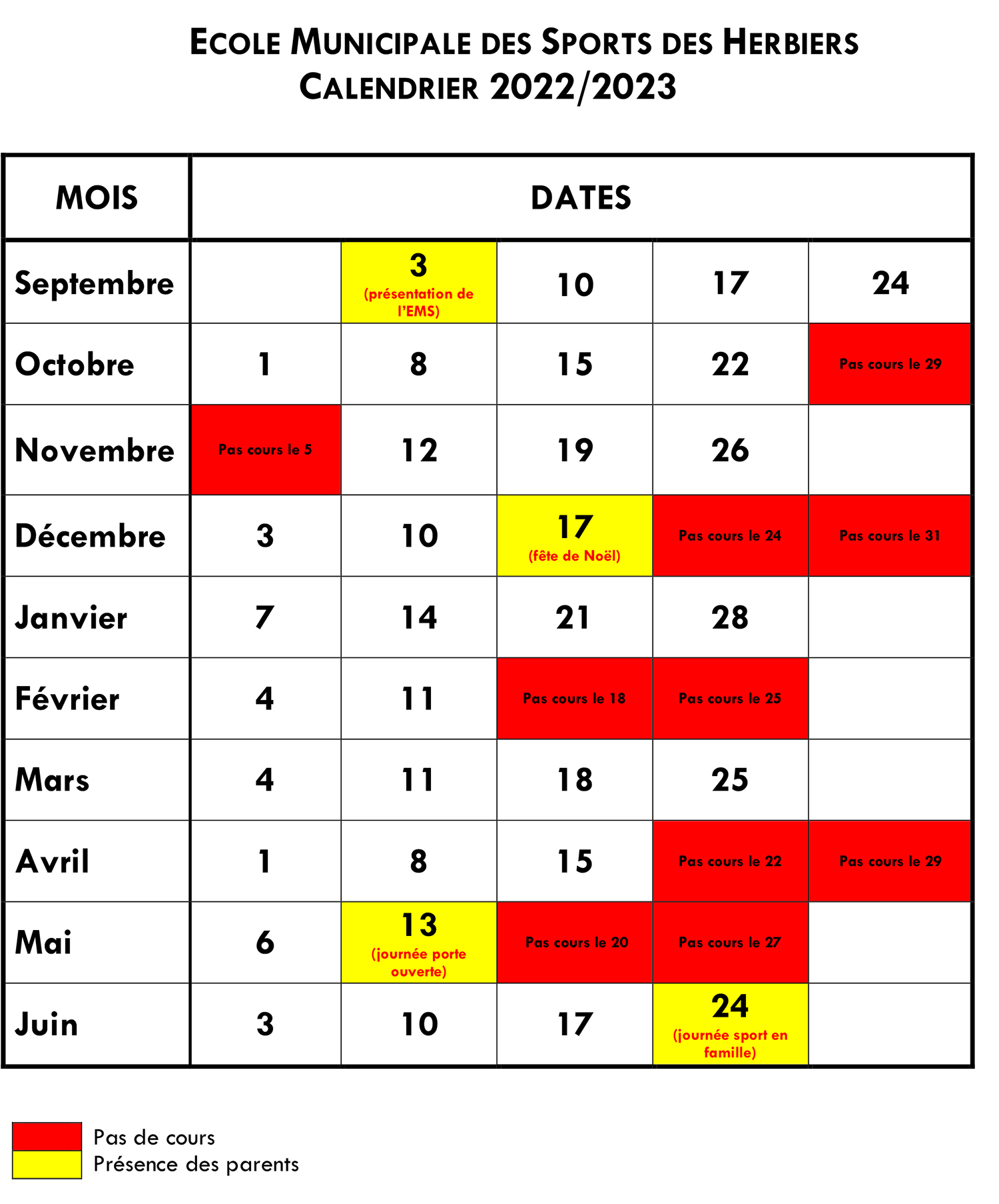 école de sport planning 22-23