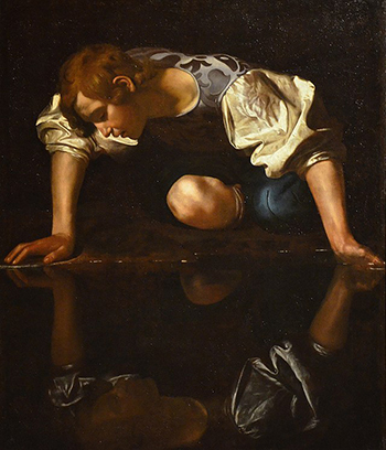 Narcissus_by_Caravaggio,_1597–1599,_Galleria_Nazionale_d'Arte_Antica_(21836123485) copie big